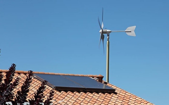 small household wind turbine and a solar panel